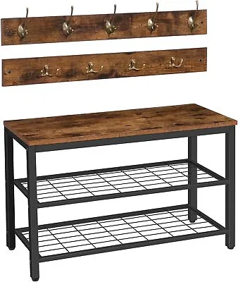 Shoe Rack W/ Coat Rack Hanger Hallway Shoe Bench Set Coat Stand 70 X 30 X 46 Cm • £37.99