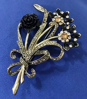 Massive Vintage Brooch - Mixed Media Flower Bouquet • $29.14