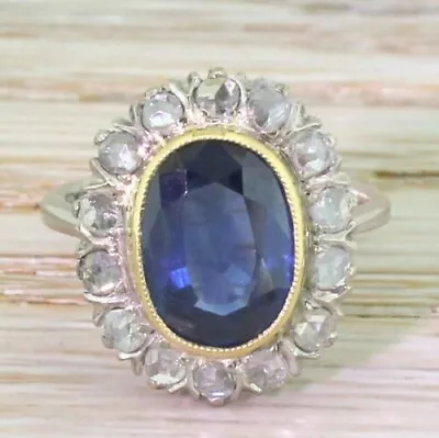 3.10CT Lab-Created Oval Blue Sapphire Vintage Halo Ring 14K 2-Tone Gold Finish • $129.99