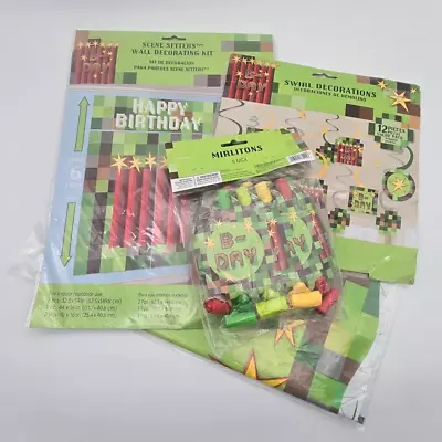 TNT Minecraft Birthday Party Supplies Kit 4PC Tablecloth Streamers • $14.99