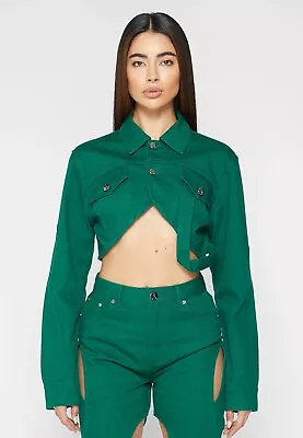 NWT Maniere De Voir Cropped Carpenter Strap Jacket Green US Size 8 • $10