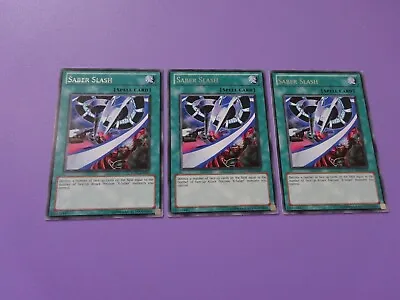 Yu-Gi-Oh! 3 X TU03-EN011 Saber Slash Rare Unlimited Edition Playset • $8.70