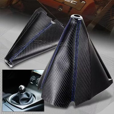 JDM Carbon Style Blue Stitch Leather Gear Manual Shifter Shift Boot Universal • $8.99