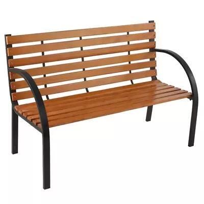 48  Hardwood Slotted Steel Cast Iron Frame Outdoor Patio Garden Bench Park Seat • $96.60