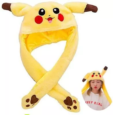 UK Seller Pikachu Rabbit Hat Plush Moving Ears Pressing With Airbag Cap Fun • £9.49