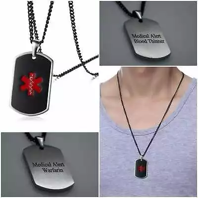 Blood Thinner Warfarin Medical Alert Necklace Stainless Steel Chain Curb Dog Tag • £11.99