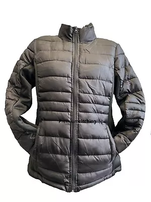 EX Store Women's Zip Up Quilted Puffer Black Padded Jacket No Hood Thick Coat • £12.99