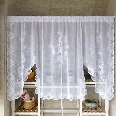 White Vintage Embroidered Lace Sheer Kitchen Curtain Swag Valance Rod Pocket • $14.39