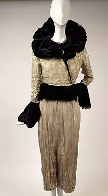 Opulent Edwardian Gold Lame + Velvet Costume Suit W Thick Collar + Bell Cuffs • $850