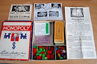 Vintage 1930s Monopoly Game Parker Brothers Blue Red Box Wood Pieces NO Board • $45.99