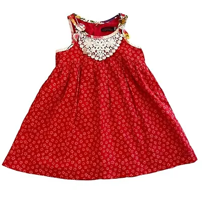 Catimini France Dress Toddler Girl Sz 4 Red Sleeveless Floral Embroidered Party • $14.88