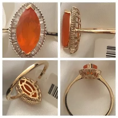 SIZE R 9CT 9K Yellow Gold Jalisco AA Fire Opal Diamond Halo Ring 1.40 Ct • £230