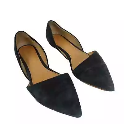 J Crew Women's 7.5 Black Suede Zoe D’Orsay Slip On Pointed Toe Flats Shoes • $22