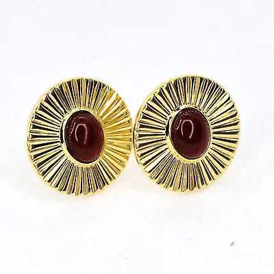 Vintage Gripoix Style Carnelian Glass Sunburst Gold Tone  Clip Earrings • $26.95