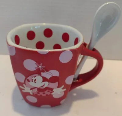 Disney Minnie Mouse Red & White Polka Dot Coffee Mug & Spoon Set Disney Parks • $13.99