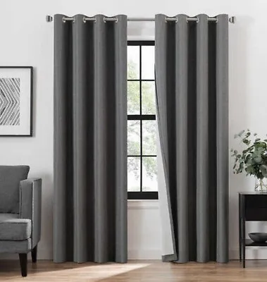 Eclipse Total Blackout Magnitech Curtain Panels OSCAR GREY 52in X 84in Magnetic • $29.99