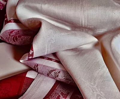Vintage Red & White Damask Linen Tablecloth  UU212 • $85