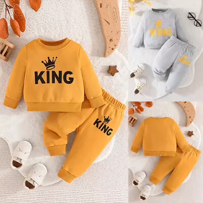 Baby Boys  KING  Tracksuit Set Hoodies Sweatshirt Pants Outfit Kids Clothes • £1.89