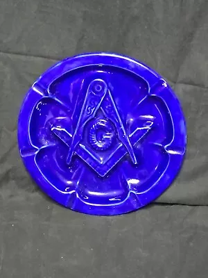 Vintage MASONIC FREEMASON Ceramic Ashtray Stunning Cobalt Blue Large Exc Cond • $29.99