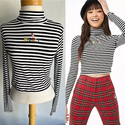 DISNEY X FOREVER 21 (2018) MICKEY MOUSE Striped Long Sleeve Crop Top Tee Medium • $19.99