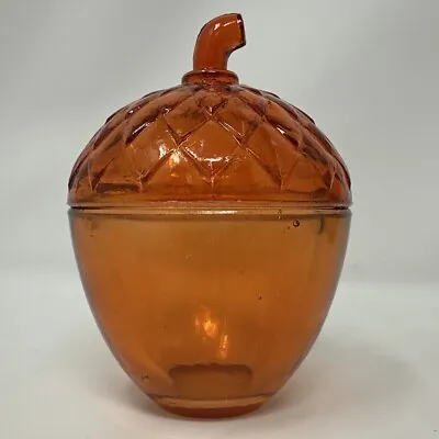 Acorn Glass Trinket Box Orange -Old Flame Candle Co. Vintage  • $14.95