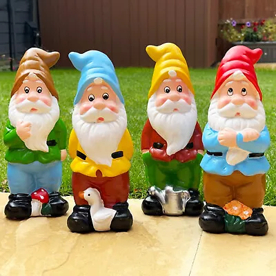 Garden Gnome Ornaments 30cm Stoneware Coloured Dwarfs Patio Outdoor Sculptures • £12