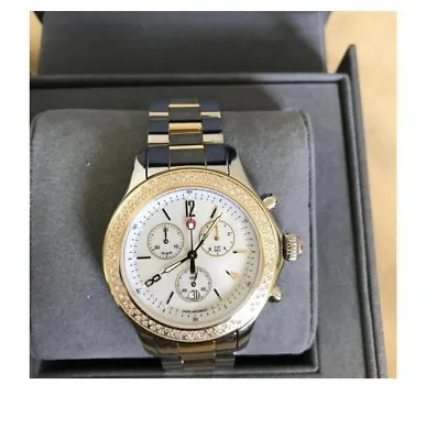 New Michele Diamond Gold/Silver Jetway Mww17a000033 Watch Retail $2500 • $1295
