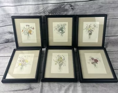 Lot Of 6 Mary Lou Goertzen Floral Litho Print Flowers Black Framed 11”x9” • $69.95