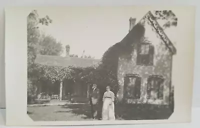 Antique Picture Postcard Real Photo Picture Man & Woman W/ House Unused Divided • $5