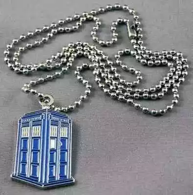 New Dr Who Police Box Tardis Silver Plated Neck Chain Necklace Enamel Pendent • £3.19