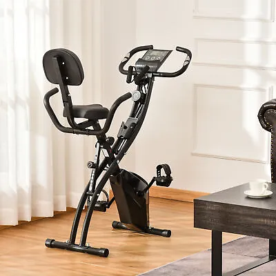 2-in-1 Folding Exercise Bike Upright Cycling Magnetic W/ Resistant Band Black • £119.99