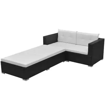 $510.99 • Buy 3 Piece Garden Lounge Set With Cushions Poly Rattan Black VidaXL