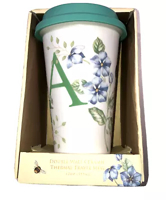 LENOX  Letter A THERMAL TRAVEL MUG Coffee  12oz BUTTERFLY MEADOW NEW! • £13.78