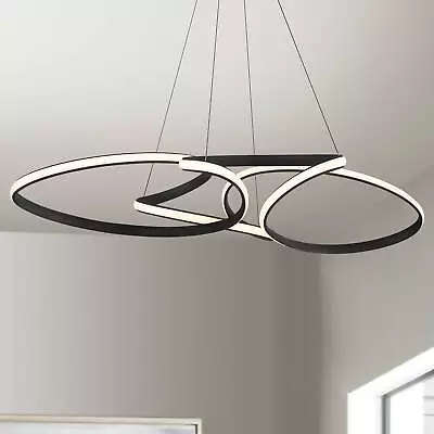 Helix Sand Black Multi-Ring Ceiling Pendant Light 39.5  Wide Spiral Dimmable LED • $399.99