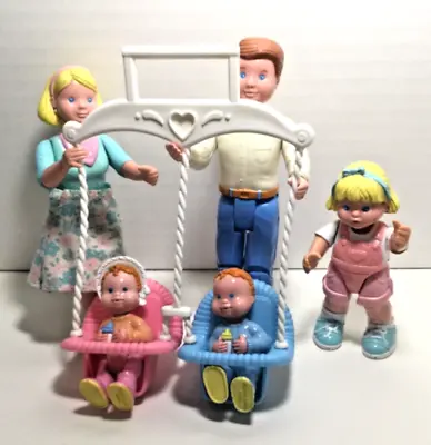 Vintage Little Tikes Dollhouse Dolls Family Mom Dad Girl Twin Babies & Swings • $31