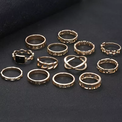 13pcs Gold Boho Stack Plain Above Knuckle Ring Sun Midi Finger Tip Rings Set • £3.99