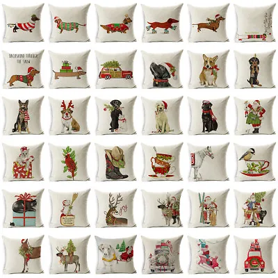 Christmas Dog Pillow Covers 18x18 Santa Claus Reindeer Decorative Pillow Cases • $3.99