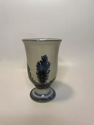 Native Style Studio Art Pottery Stonewear Vase Goblet Chalice Signed JV Blue • $12