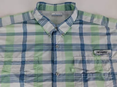 Columbia PFG Mens Short Sleeve Blue Green Plaid Vented Fishing Shirt XXL • $17.99