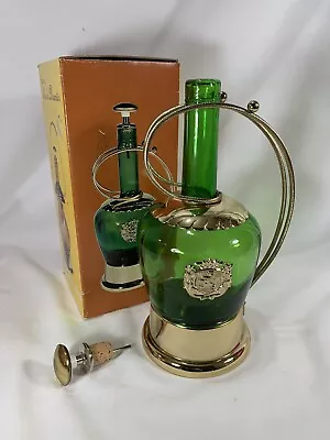 Vintage Brass & Green Bottle Glass Decanter Music Box Pourer • $18