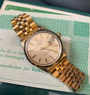 Rolex Vintage 1550 Gold Shell Date  34mm Oyster Perpetual Estate With Papers • $4198.95