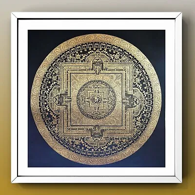 Om Mandala Black & Gold Mandala Thangka Art Handmade Thangka On Cotton Canvas • $136.50