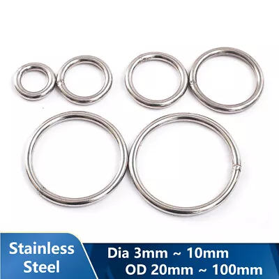 Round Rings Solid Metal O Ring Welded Dia 3-10mm OD 20-100mm A2 Stainless Steel • $54.29