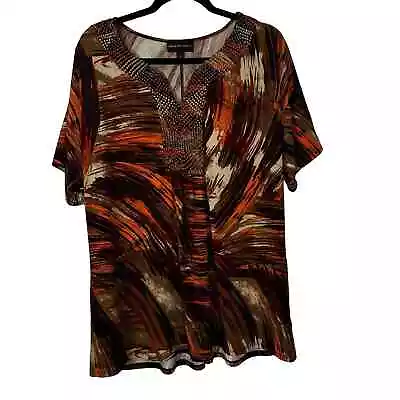 Dana Buchman Beaded Shirt Artsy Size Large Brown Multicolor • $11.99