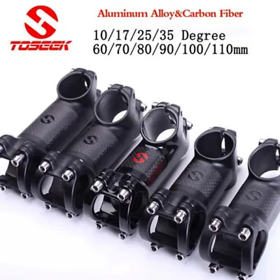 TOSEEK 31.8mm Carbon 3K Handlebar Stem 10/17/25/35 Degree MTB Road Bike 60-110mm • $24.99