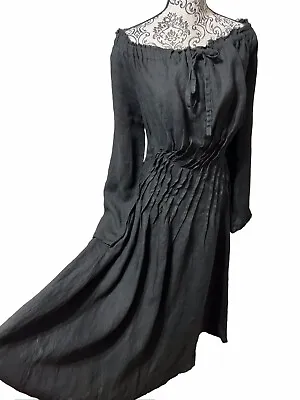 Ivan Grundahl Copenhagen Black Midi 100% Linen Pleated Dress Size 42 (L/XL) • $125