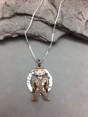 Native American Indian Hoop Dancer Kachina Pendant Sterling Silver & Copper 20  • $44.65