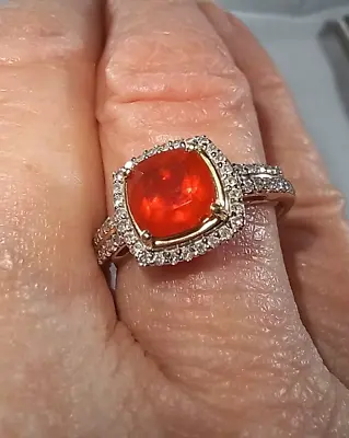 14KT WG Fire Opal And Diamond Ring Size 8 BEAU-TI-FUL • $590