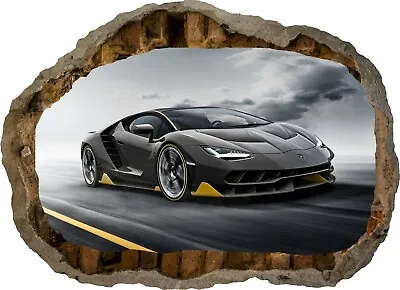 Super Sports Car Racing Black 3d Smashed Wall View Sticker Poster Decal Z135 • £29.99