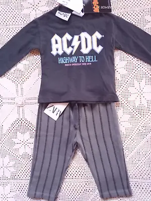 ZARA Baby Boy 9-12 Months NEW Outfit ACDC Long Sleeve Strip Trousers BNWT • £14